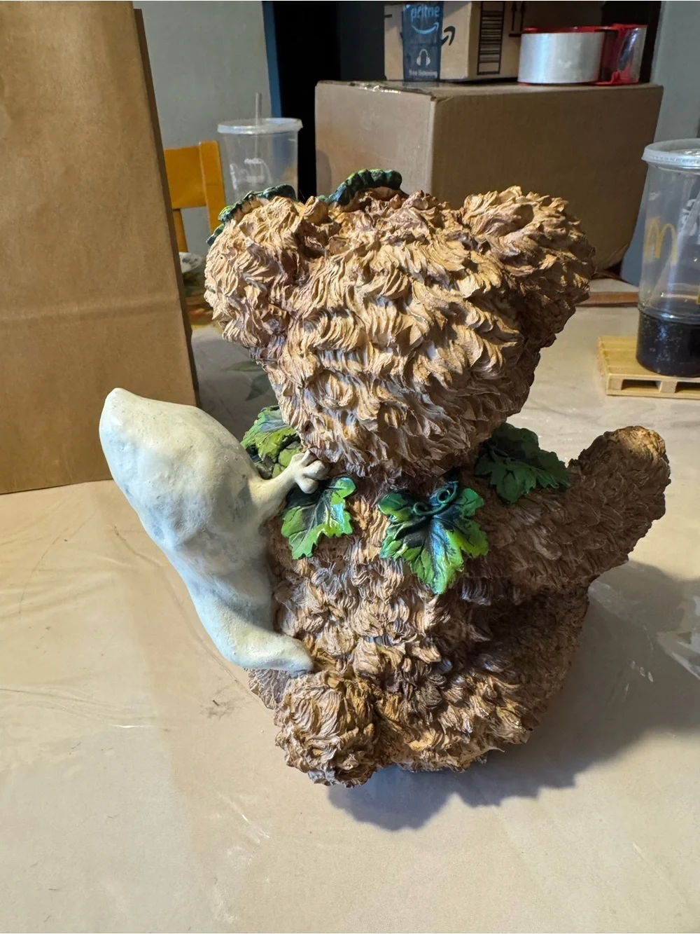 Brown Bear Figure with Orange Pumpkin Accent - vintage Michaels decor
